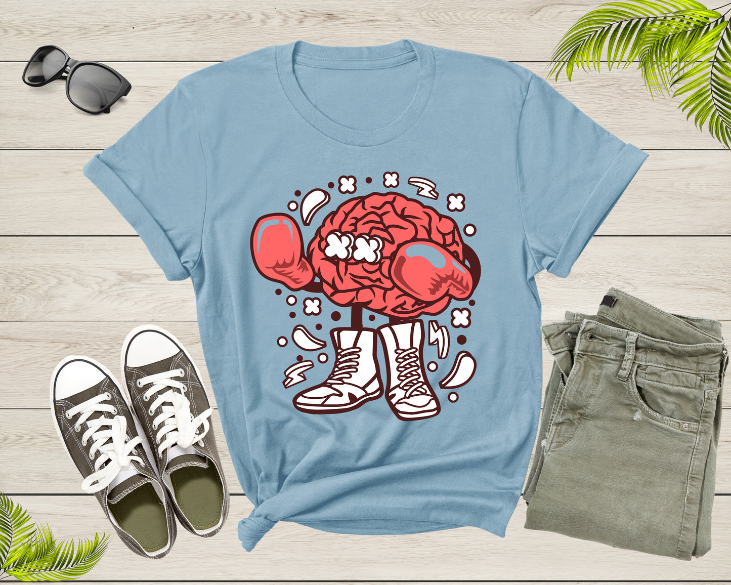 Boxer Brain Tshirt Fighter Boxing with Gloves and Shoes Men Women T-Shirt Boxing Lover Gift for Men Women Kids Teens Boys Girls Shirt