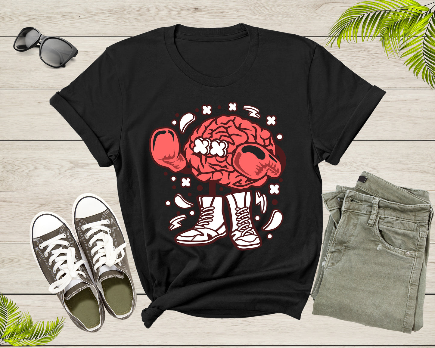 Boxer Brain Tshirt Fighter Boxing with Gloves and Shoes Men Women T-Shirt Boxing Lover Gift for Men Women Kids Teens Boys Girls Shirt