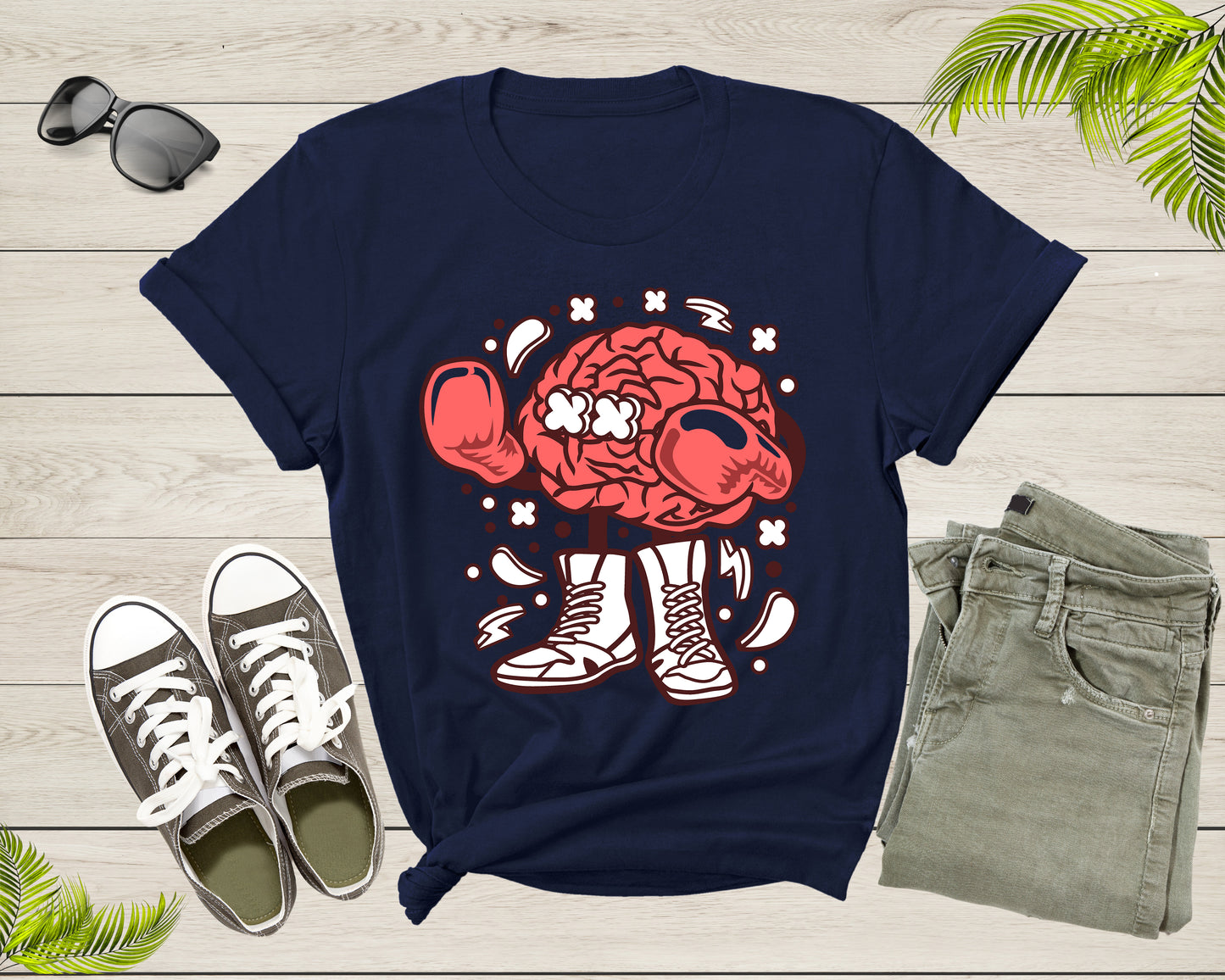 Boxer Brain Tshirt Fighter Boxing with Gloves and Shoes Men Women T-Shirt Boxing Lover Gift for Men Women Kids Teens Boys Girls Shirt