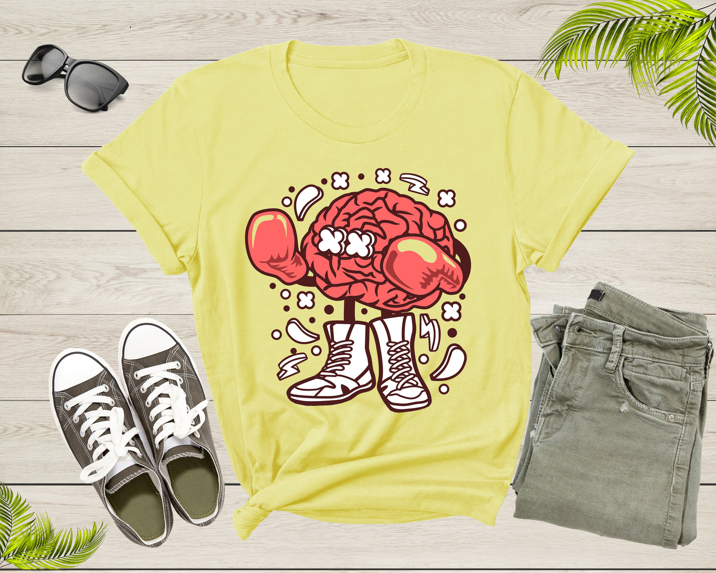 Boxer Brain Tshirt Fighter Boxing with Gloves and Shoes Men Women T-Shirt Boxing Lover Gift for Men Women Kids Teens Boys Girls Shirt