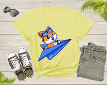 Load image into Gallery viewer, Blue Paper Plane Flying Happy Cute Dog With Pilot Goggles T-shirt Dog Puppy Plane Shirt For Men Women Kids Boys Girls Teens Dog Lover Tshirt