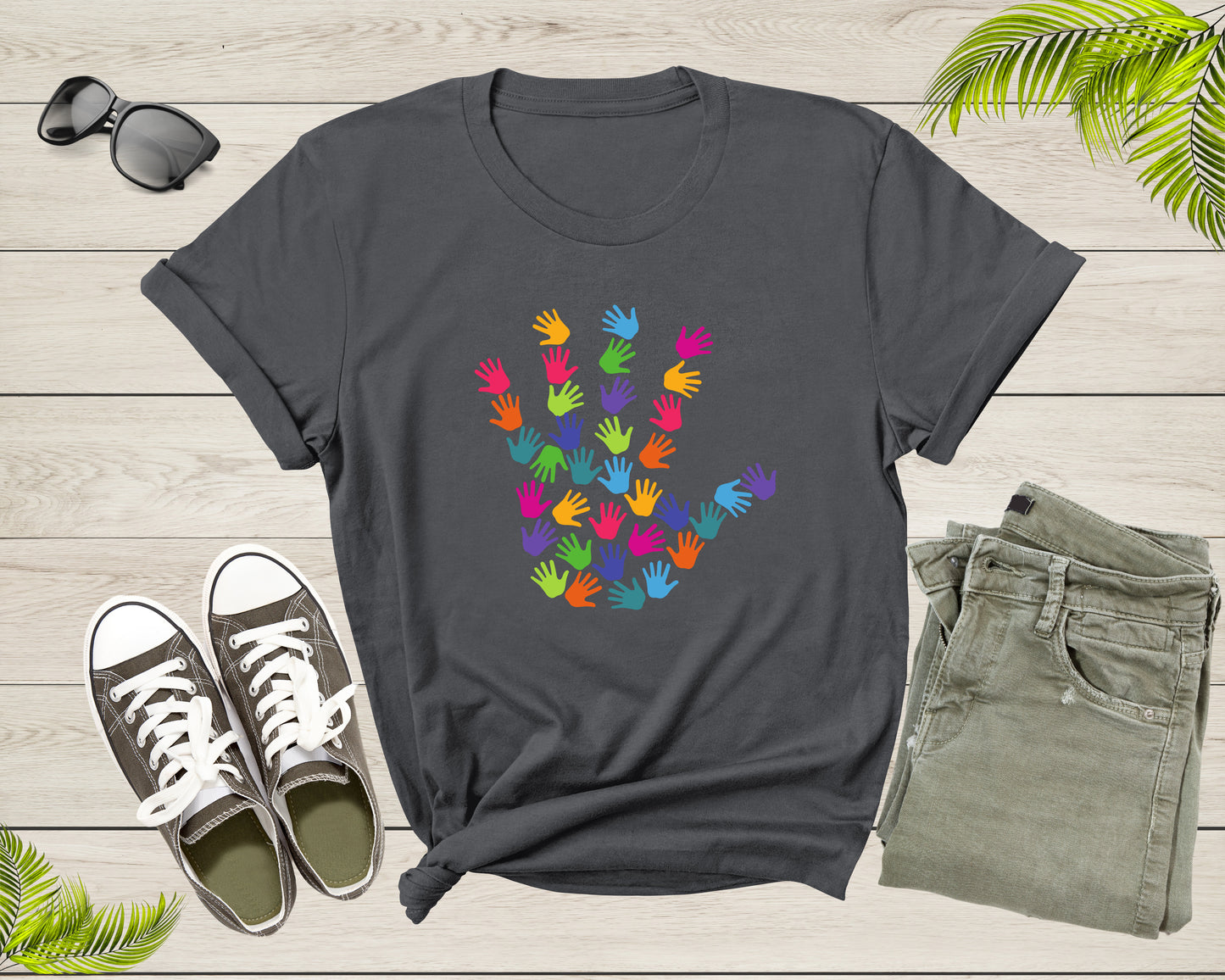 Colorful Human Hands Palms Showing Waving Hands Help Hand T-Shirt Colorful Hand Graphic Shirt for Men Women Kids Boys Girls Teens Tshirt