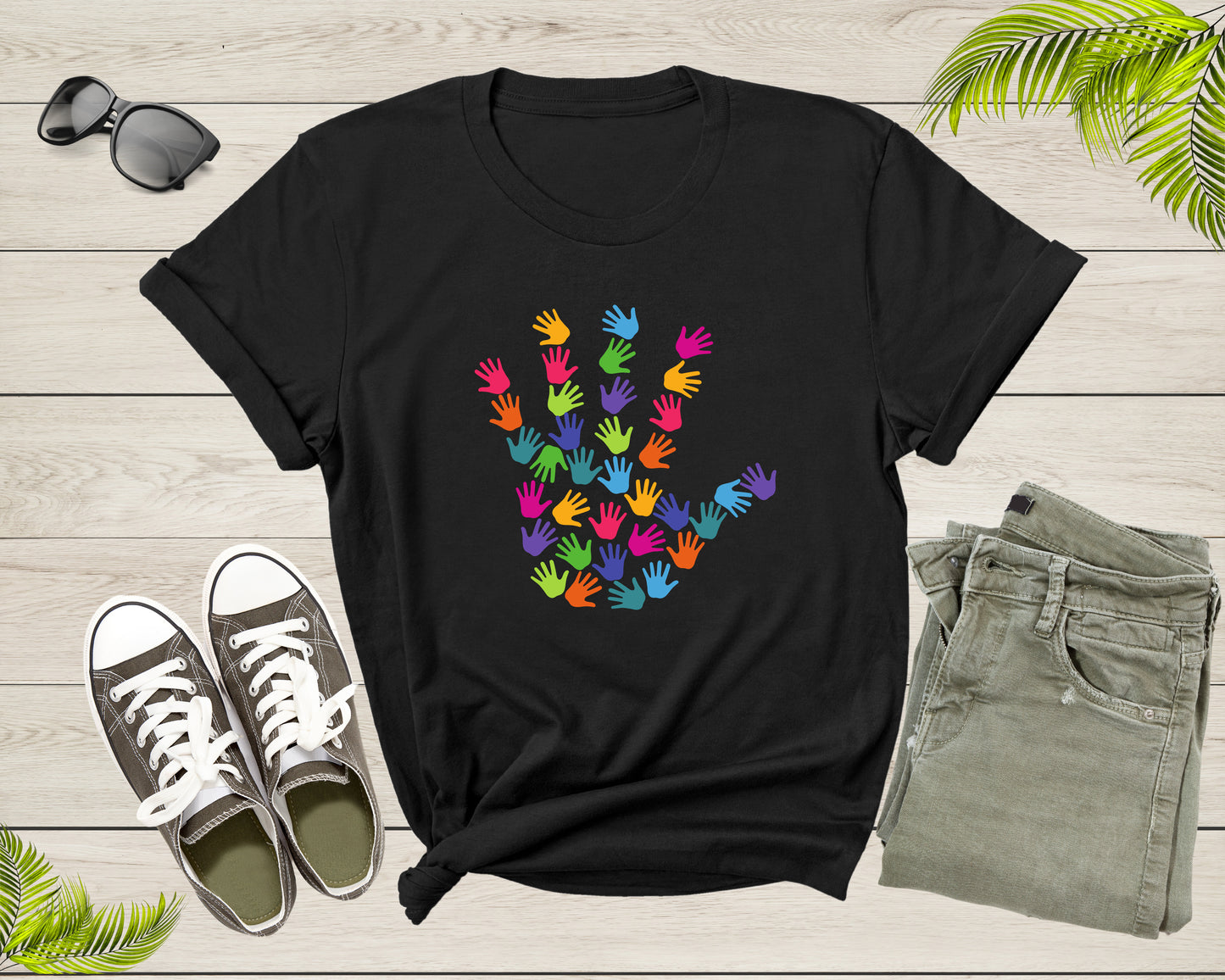 Colorful Human Hands Palms Showing Waving Hands Help Hand T-Shirt Colorful Hand Graphic Shirt for Men Women Kids Boys Girls Teens Tshirt