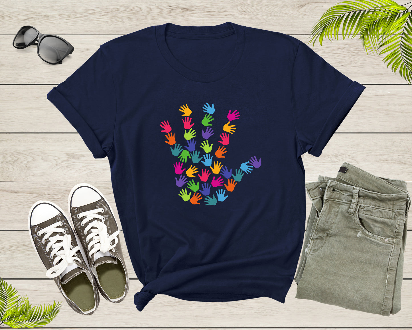 Colorful Human Hands Palms Showing Waving Hands Help Hand T-Shirt Colorful Hand Graphic Shirt for Men Women Kids Boys Girls Teens Tshirt
