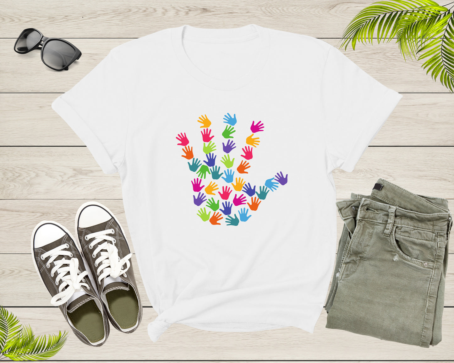 Colorful Human Hands Palms Showing Waving Hands Help Hand T-Shirt Colorful Hand Graphic Shirt for Men Women Kids Boys Girls Teens Tshirt