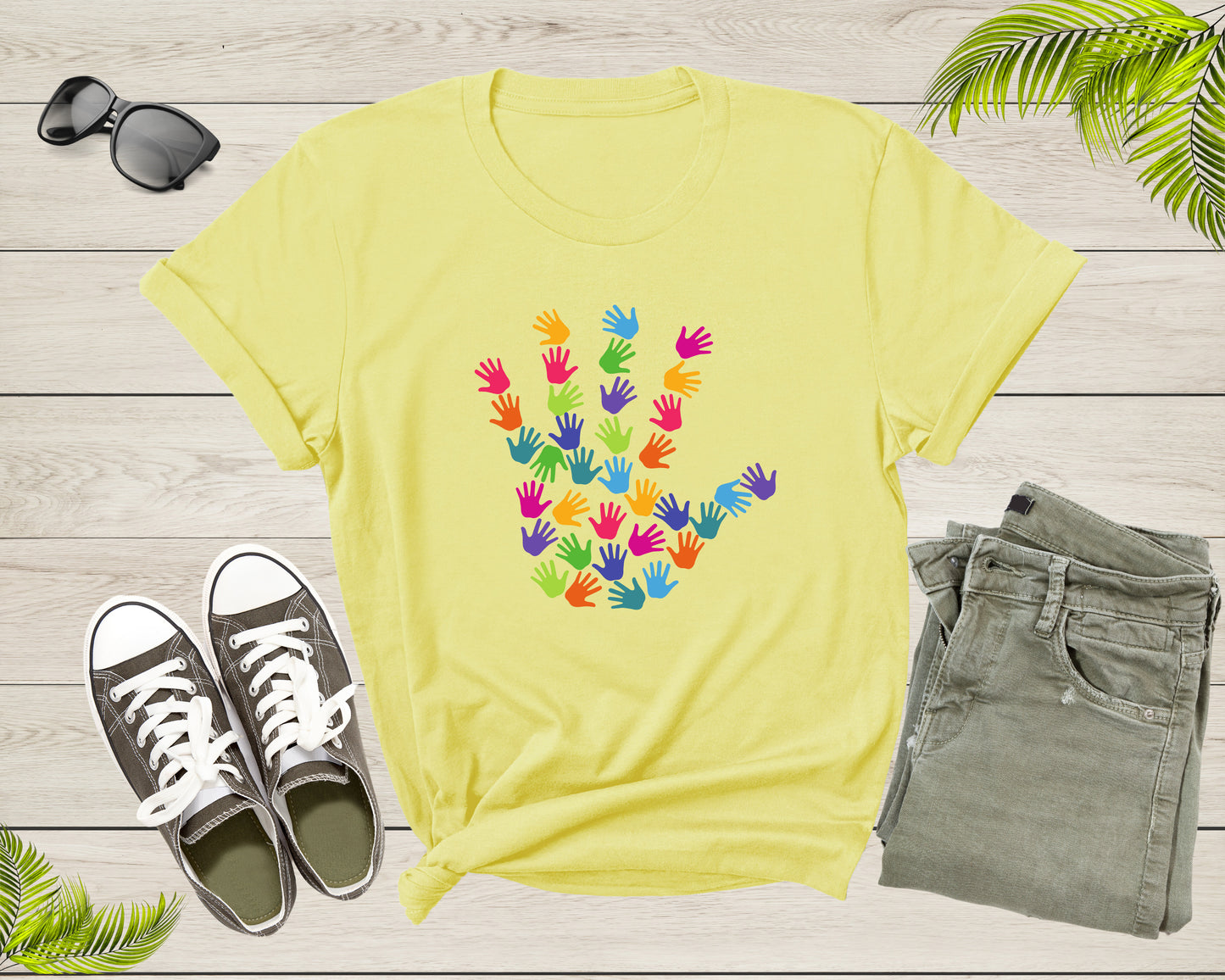 Colorful Human Hands Palms Showing Waving Hands Help Hand T-Shirt Colorful Hand Graphic Shirt for Men Women Kids Boys Girls Teens Tshirt