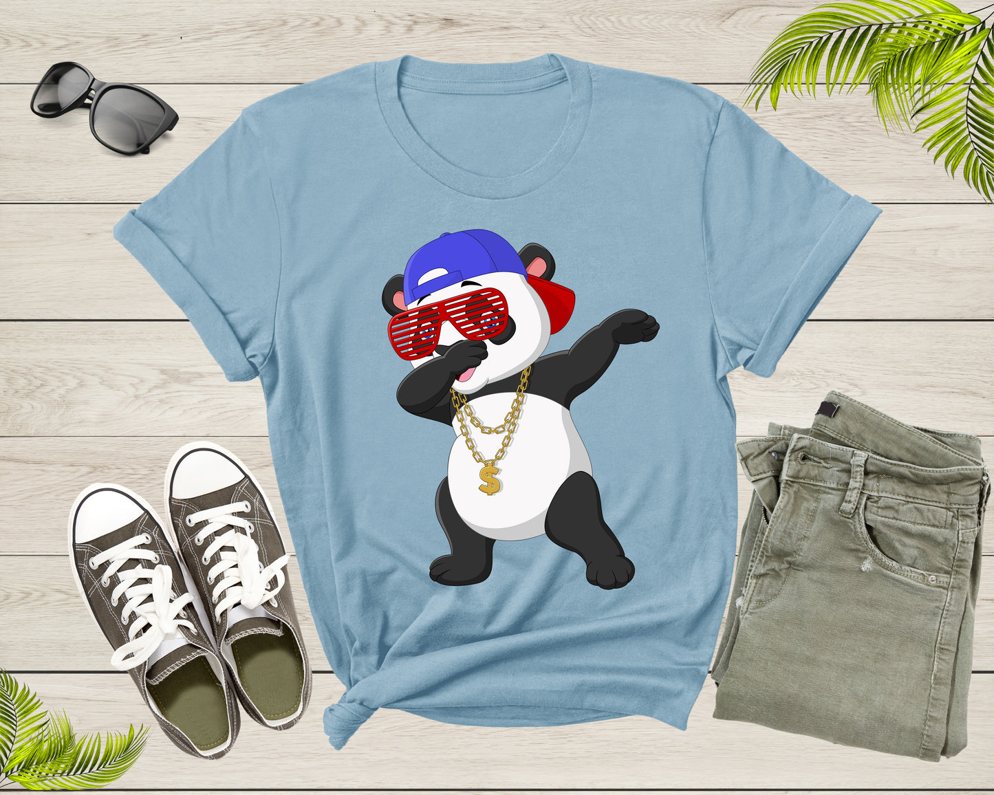 Cool Dabbing Dancing Panda Wearing Sunglasses Hat Necklace T-Shirt Panda Shirt for Men Women Kids Boys Girls Teens Graphic Gift Tshirt