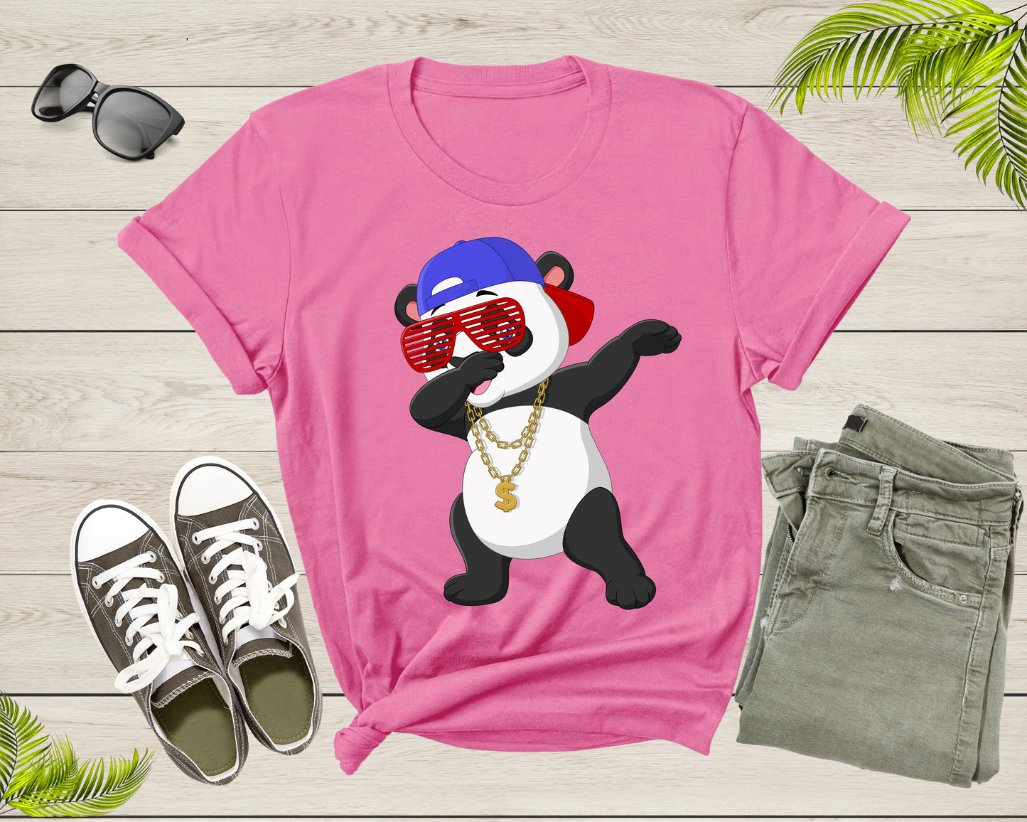 Cool Dabbing Dancing Panda Wearing Sunglasses Hat Necklace T-Shirt Panda Shirt for Men Women Kids Boys Girls Teens Graphic Gift Tshirt