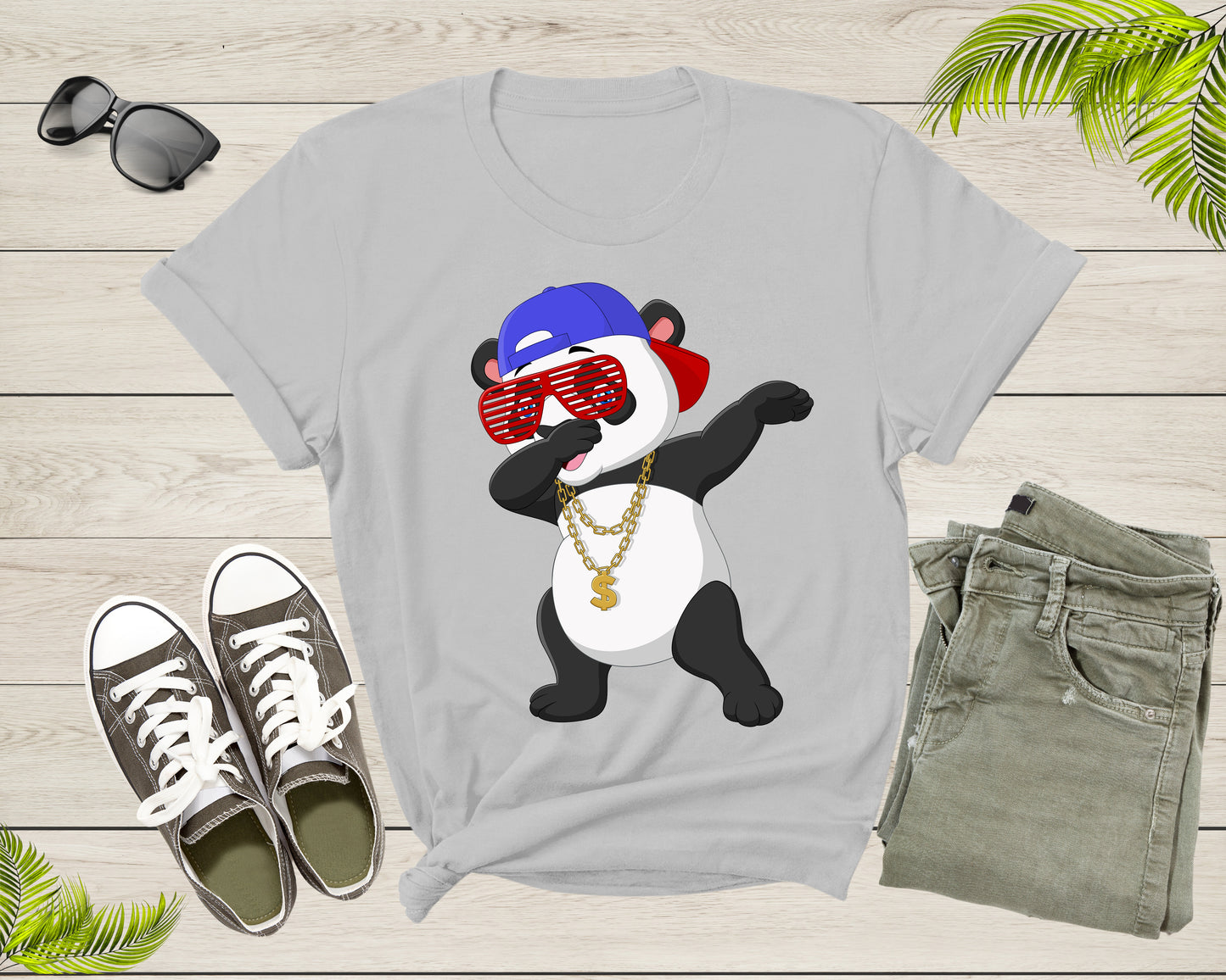 Cool Dabbing Dancing Panda Wearing Sunglasses Hat Necklace T-Shirt Panda Shirt for Men Women Kids Boys Girls Teens Graphic Gift Tshirt