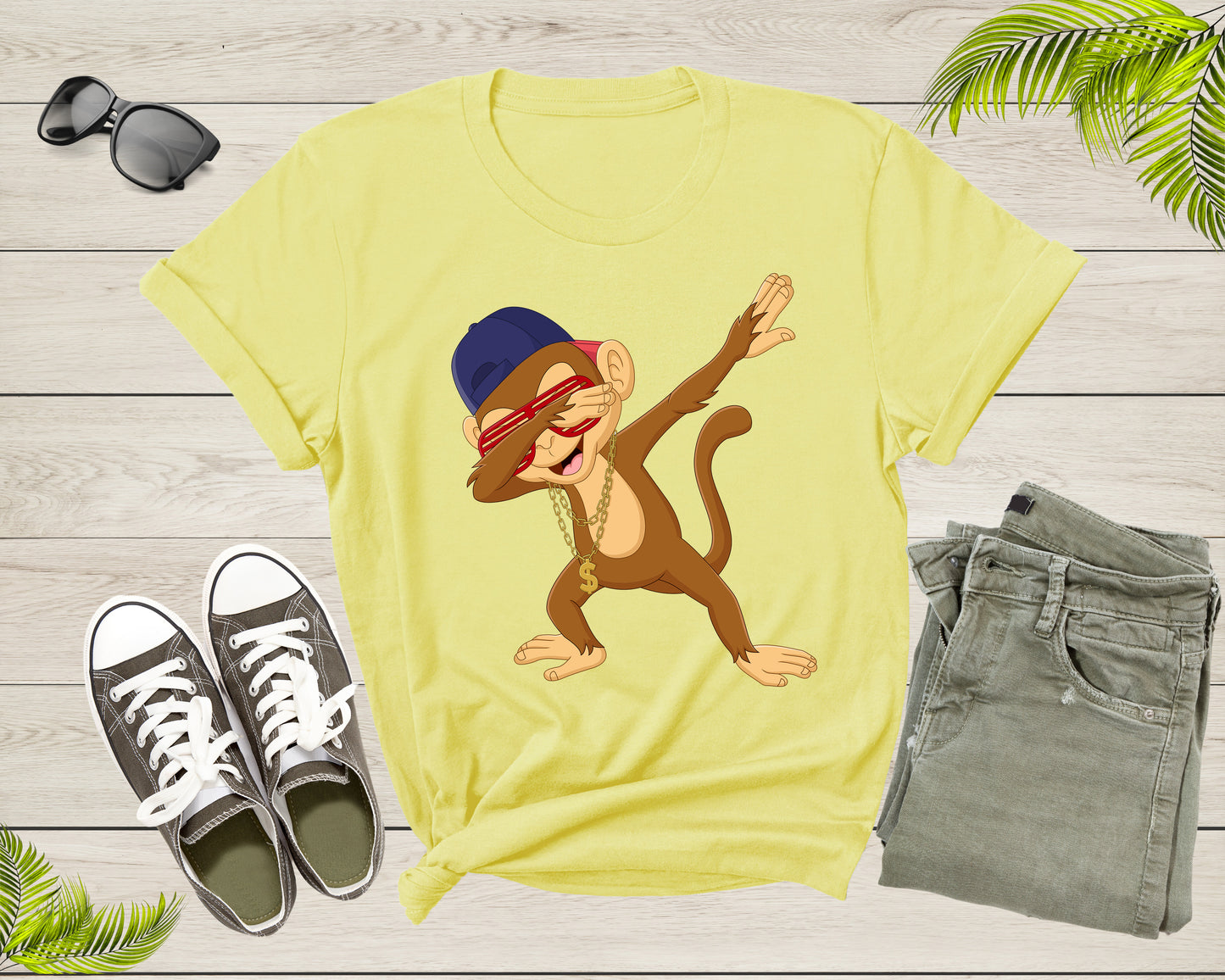 Cool Dabbing Dancing Monkey Wearing Sunglasses Hat Necklace T-Shirt Monkey Shirt for Men Women Kids Boys Girls Teens Graphic Gift Tshirt