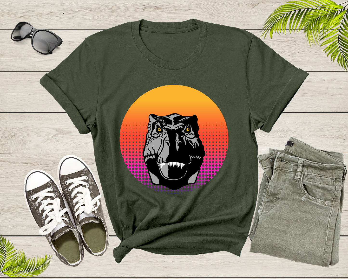 Cool Dinosaur T-Rex Animal Bird at Sunset for Men Women Kids T-Shirt Dino Dinosaur Animal T Shirt Cool Trex Dino Tshirt