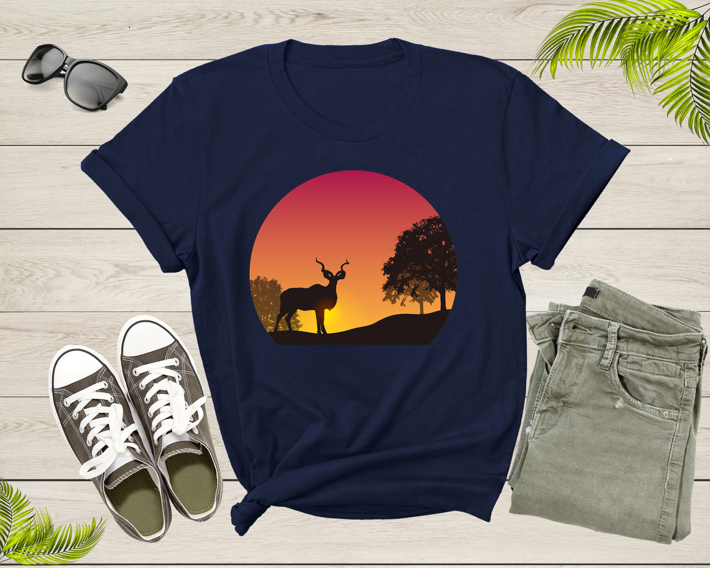 Cool Deer Looking at Sunset Forest Hiking Men Women Kids T-Shirt Deer Animal Shirt Antelope T Shirt