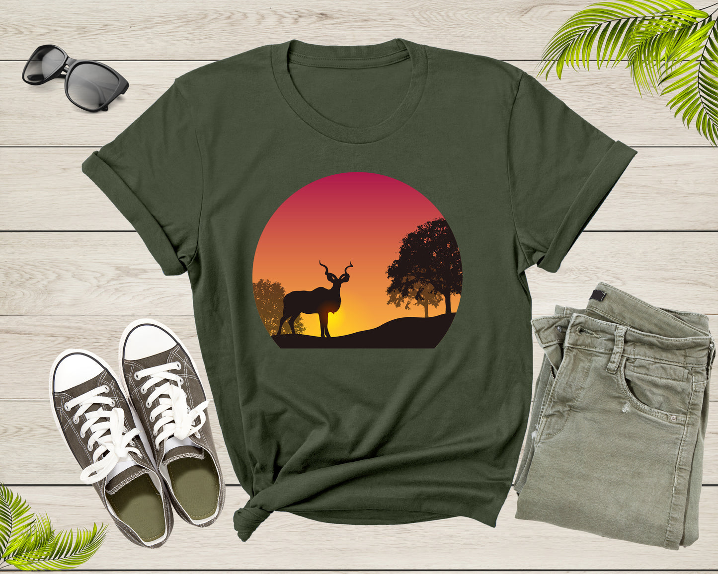 Cool Deer Looking at Sunset Forest Hiking Men Women Kids T-Shirt Deer Animal Shirt Antelope T Shirt