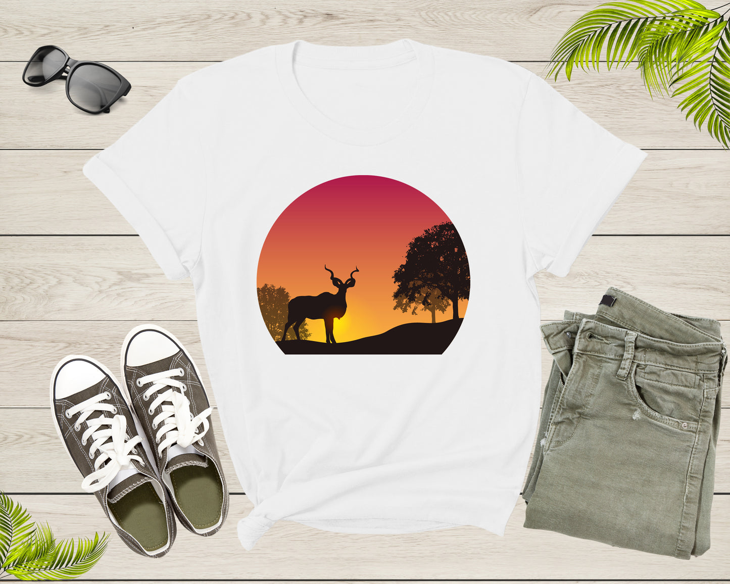 Cool Deer Looking at Sunset Forest Hiking Men Women Kids T-Shirt Deer Animal Shirt Antelope T Shirt