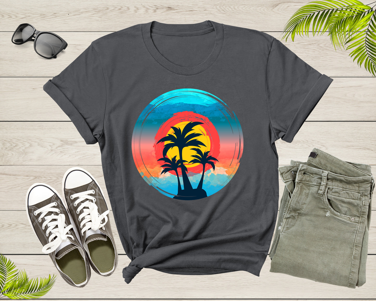 Colorful Beach Sunset Sky Palm Trees for Men Women Kids T-Shirt Summer Shirt for Men Women Kids Boys Girls Teens Summer Graphic Tshirt