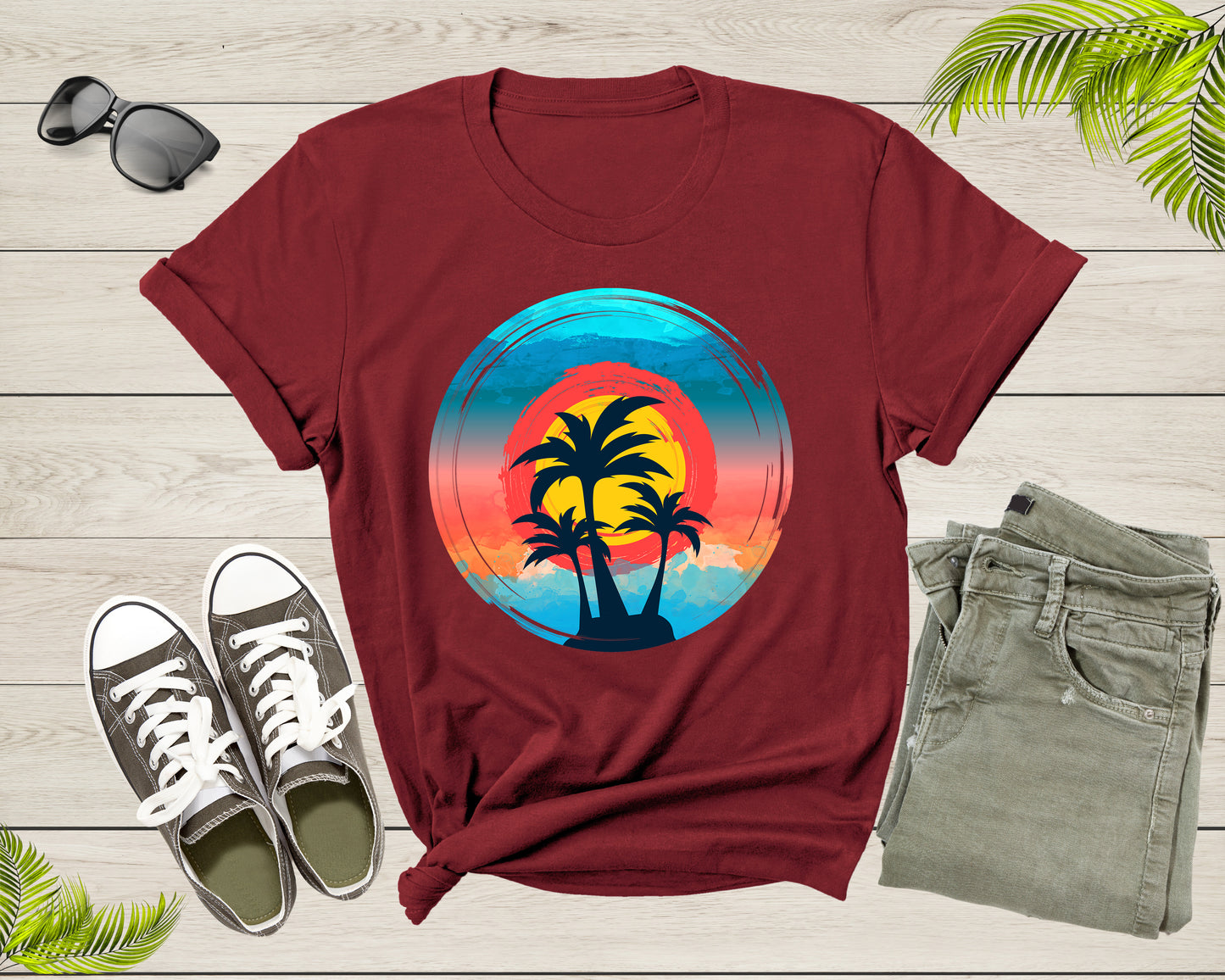Colorful Beach Sunset Sky Palm Trees for Men Women Kids T-Shirt Summer Shirt for Men Women Kids Boys Girls Teens Summer Graphic Tshirt