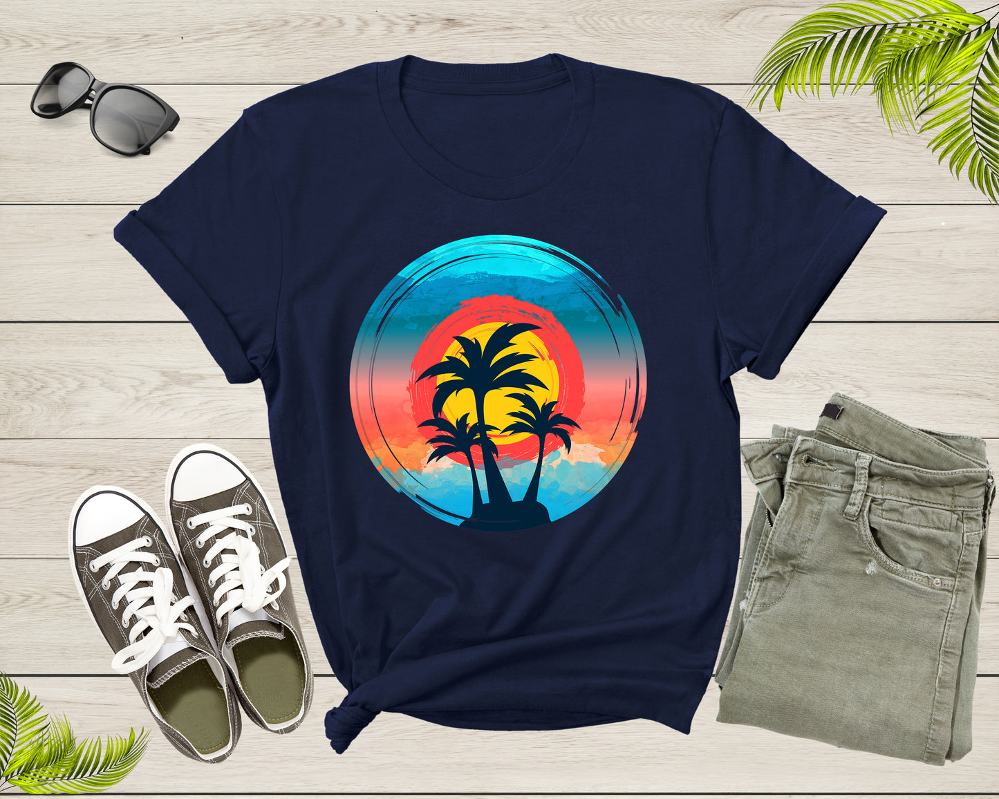 Colorful Beach Sunset Sky Palm Trees for Men Women Kids T-Shirt Summer Shirt for Men Women Kids Boys Girls Teens Summer Graphic Tshirt