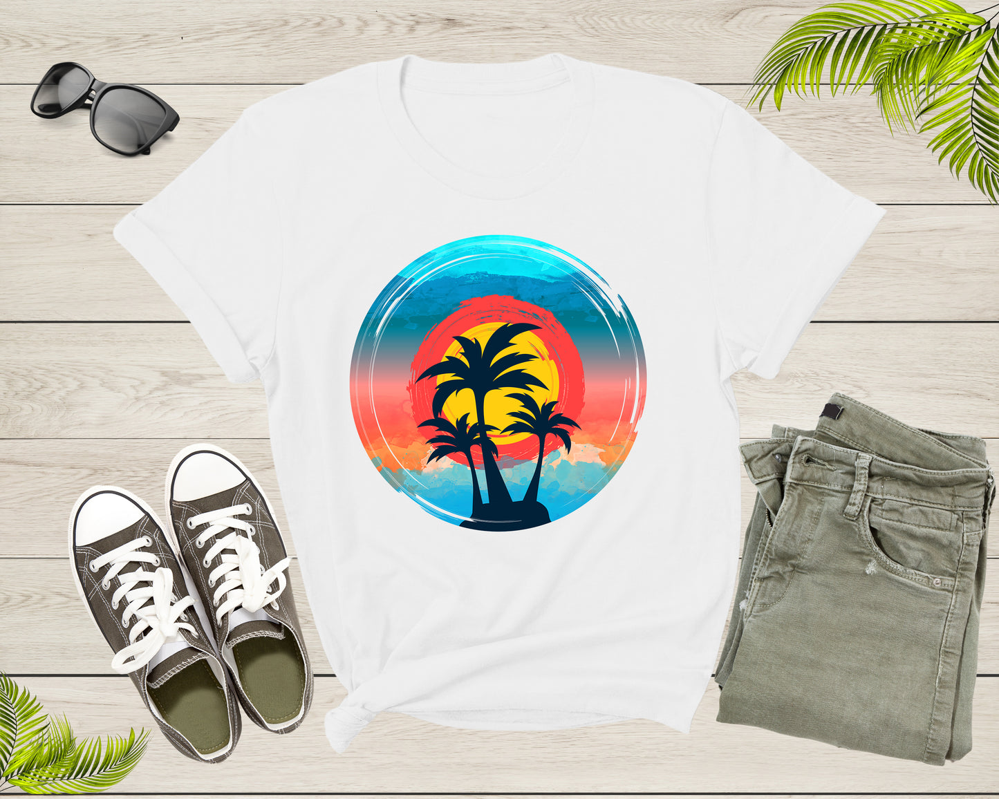 Colorful Beach Sunset Sky Palm Trees for Men Women Kids T-Shirt Summer Shirt for Men Women Kids Boys Girls Teens Summer Graphic Tshirt