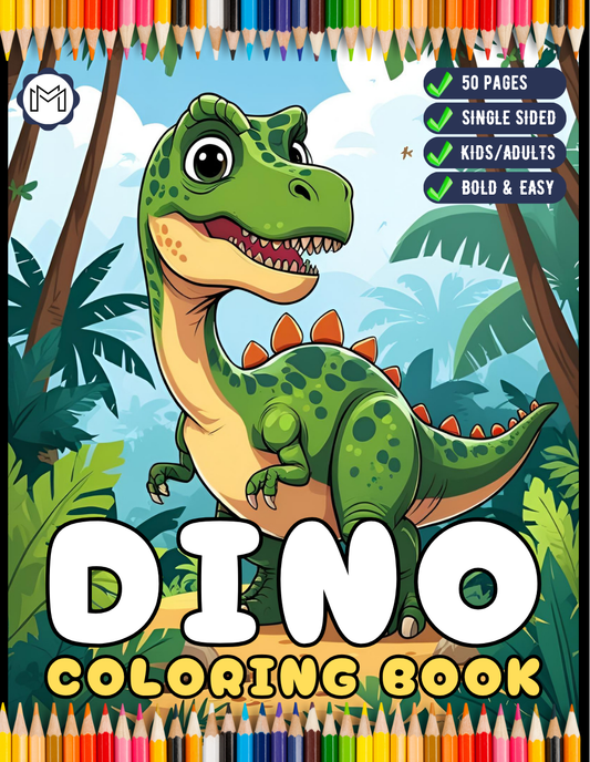 Cute Dinosaur Coloring Book Gift for Adults Kids Men Women Boys Girls Teens 50 Pages Single Sided Dino Coloring Activity Sheets for Children