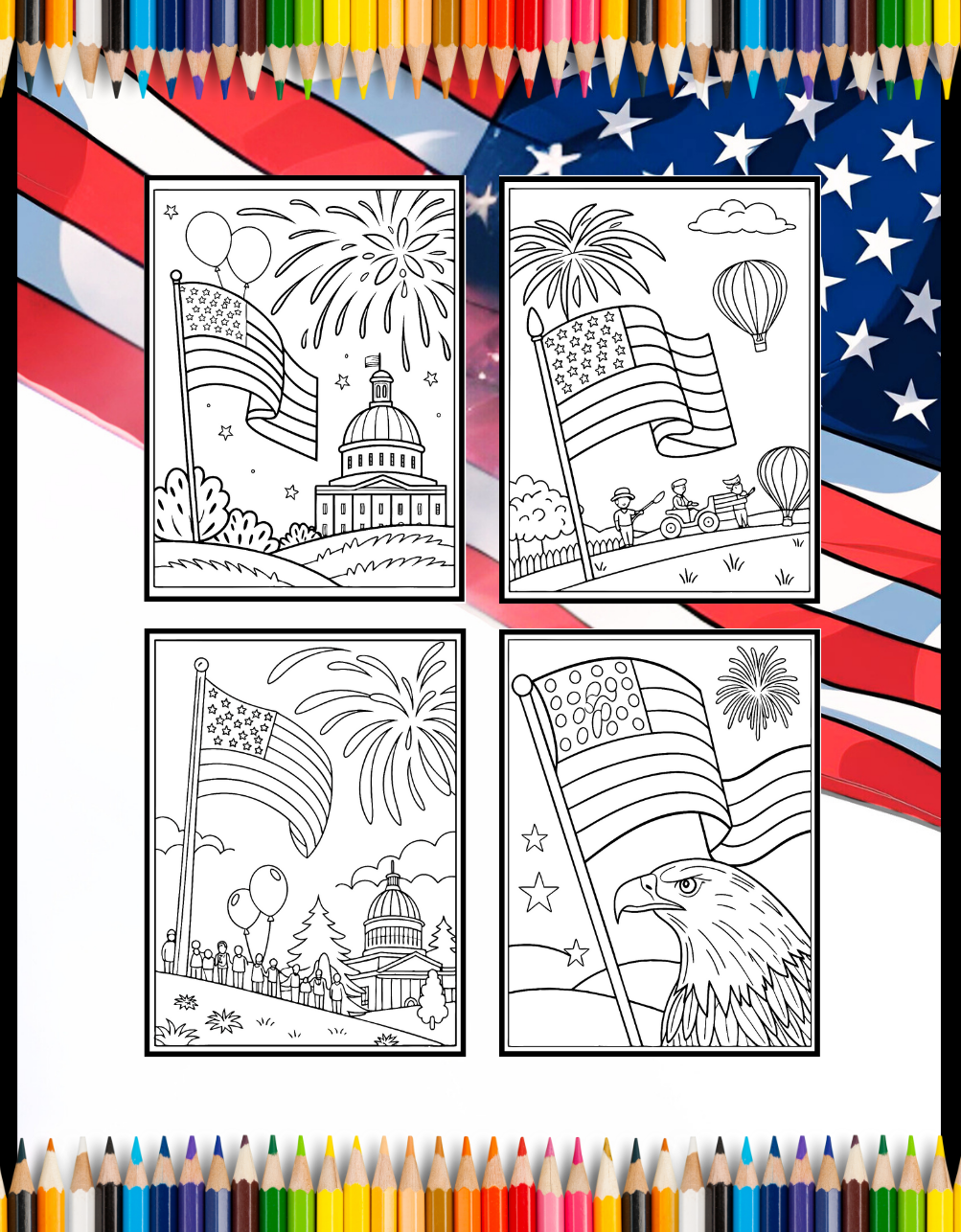 4th of July Independence Day Coloring Book Gift for Kids Boys Girls Young Teens 50 Pages Single Sided 4th of July Coloring Activity Sheets