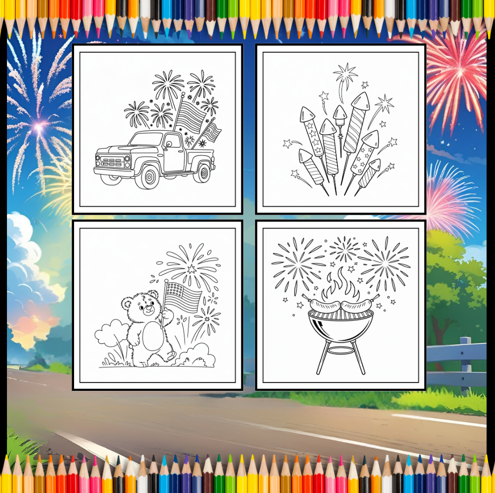 4th of July Independence Day Coloring Book Gift for Kids Boys Girls Young Teens 50 Pages Single Sided 4th of July Coloring Activity Sheets