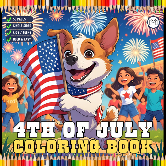 Independence Day 4th of July Coloring Book Gift for Kids Boys Girls Young Teens 50 Pages Single Sided 4th of July Coloring Activity Sheets