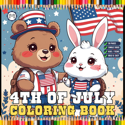 4th of July Independence Day Coloring Book Gift for Kids Boys Girls Young Teens 50 Pages Single Sided 4th of July Coloring Activity Sheets