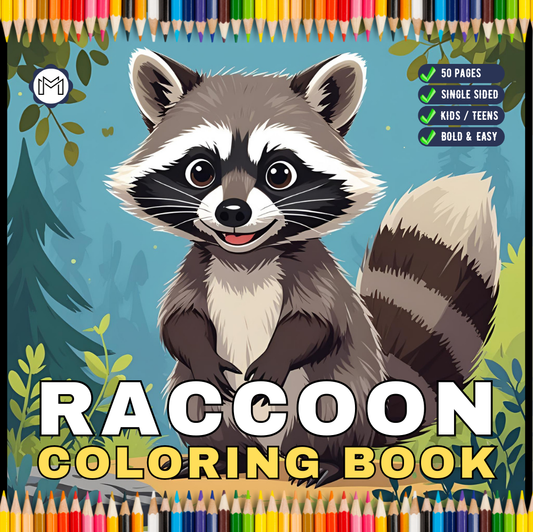 Cozy Raccoon Animal Coloring Book Gift for Adults Kids Boys Girls Teens 50 Pages Single Sided Bold and Easy Raccoon Coloring Activity Book