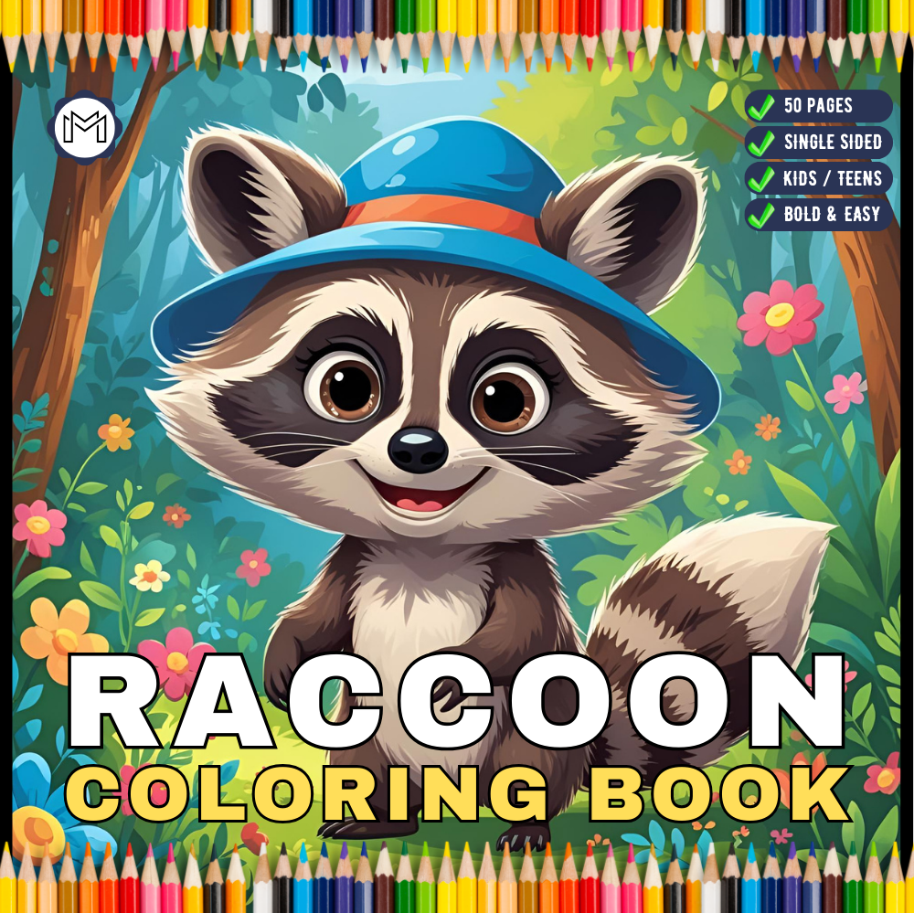 Cute Cozy Raccoon Animal Coloring Book Gift for Adults Kids Boys Girls Teens Bold and Easy Raccoon Coloring Activity Book for Children