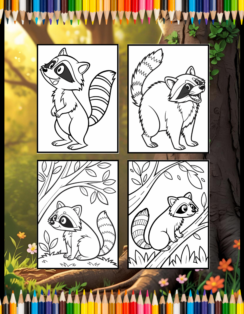 Cute Cozy Raccoon Animal Coloring Book Gift for Adults Kids Boys Girls Teens 50 Pages Single Sided Bold and Easy Raccoon Coloring Book