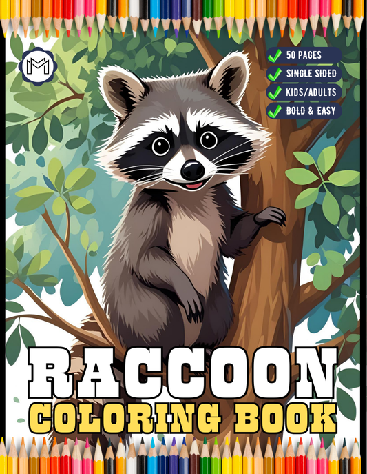 Cute Cozy Raccoon Animal Coloring Book Gift for Adults Kids Boys Girls Teens Trash Panda Wildlife Lover Raccoon Coloring Book