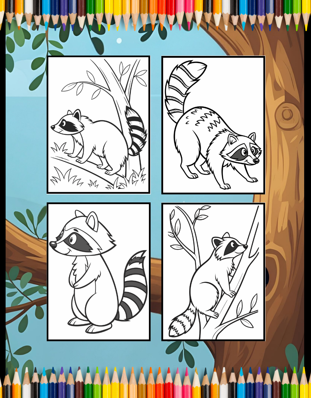 Cute Cozy Raccoon Animal Coloring Book Gift for Adults Kids Boys Girls Teens 50 Pages Single Sided Bold and Easy Raccoon Coloring Book