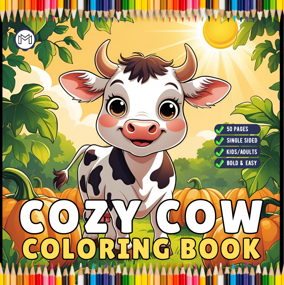 Highland Cow Coloring Book Gift for Adults Kids Boys Girls Teens 50 Pages Single Sided Cozy Simple Bold Easy Cow Coloring Book for Children