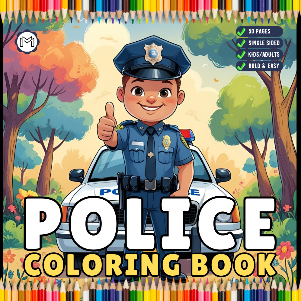 Cool Police Officer Coloring Book Gift for Adults Kids Boys Girls Teens 50 Pages Single Sided Police Coloring Activity Book for Children