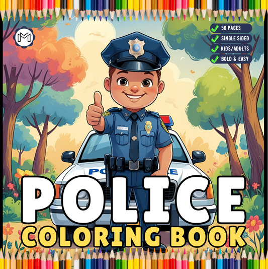 Cool Police Officer Coloring Book Gift for Adults Kids Boys Girls Teens 50 Pages Single Sided Police Coloring Activity Book for Children