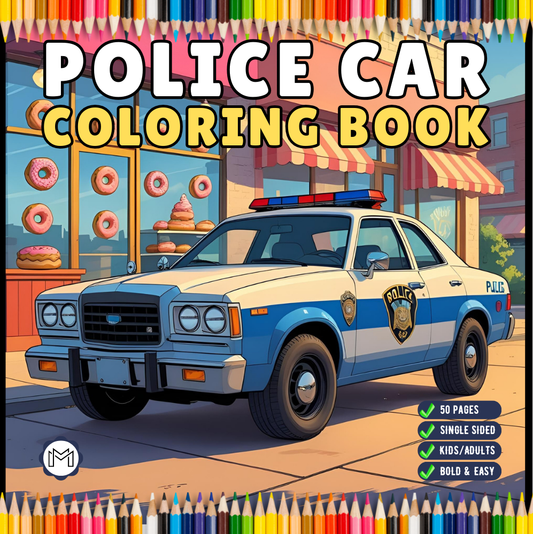 Cool Police Officer Car Coloring Book Gift Adults Kids Boys Girls Teens 50 Pages Single Sided Police Car Coloring Activity Book Children