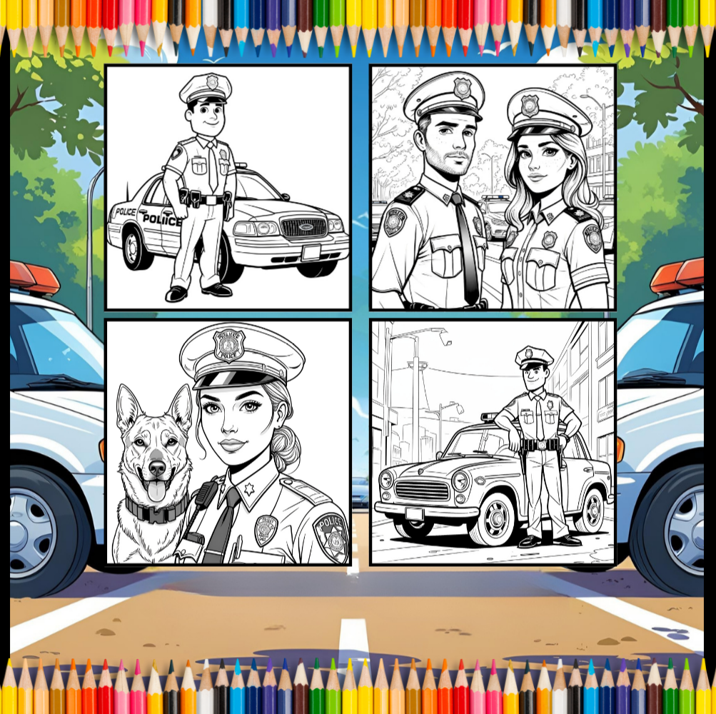 Cool Police Officer Coloring Book Gift for Adults Kids Boys Girls Teens 50 Pages Single Sided Police Police Coloring Activity Book Children