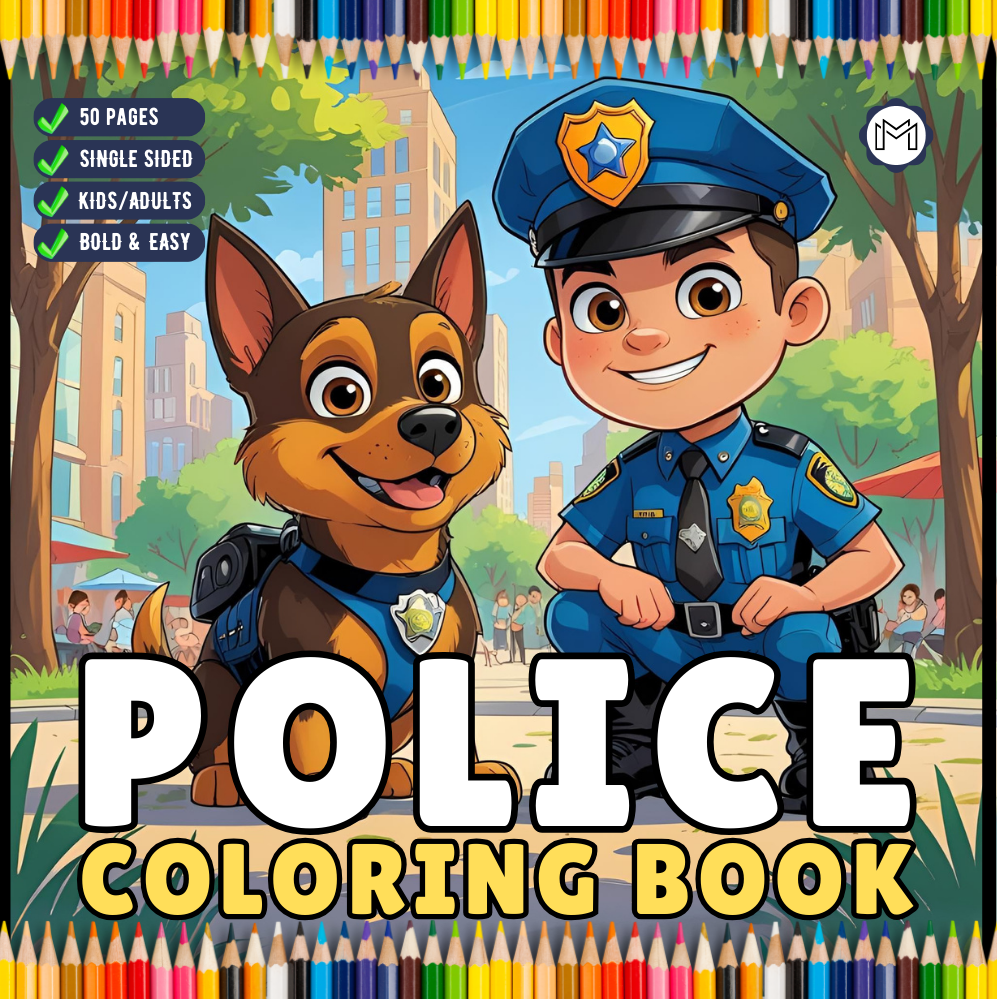 Cool Police Officer Coloring Book Gift for Adults Kids Boys Girls Teens 50 Pages Single Sided Police Coloring Activity Book for Children