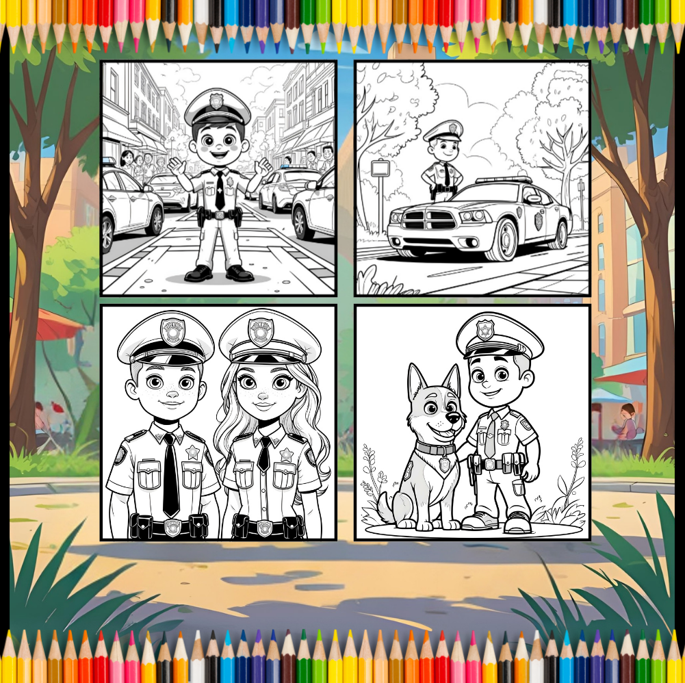 Cool Police Officer Coloring Book Gift for Adults Kids Boys Girls Teens 50 Pages Single Sided Police Coloring Activity Book for Children