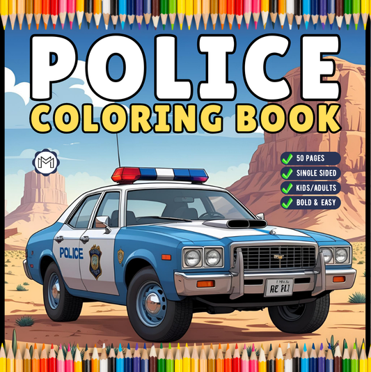 Cool Police Officer Coloring Book Gift for Adults Kids Boys Girls Teens 50 Pages Single Sided Police Coloring Activity Book for Children