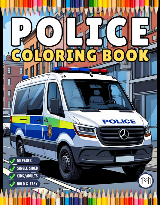 Cool Police Officer Coloring Book Gift for Adults Kids Boys Girls Teens 50 Pages Single Sided Police Coloring Activity Book for Children
