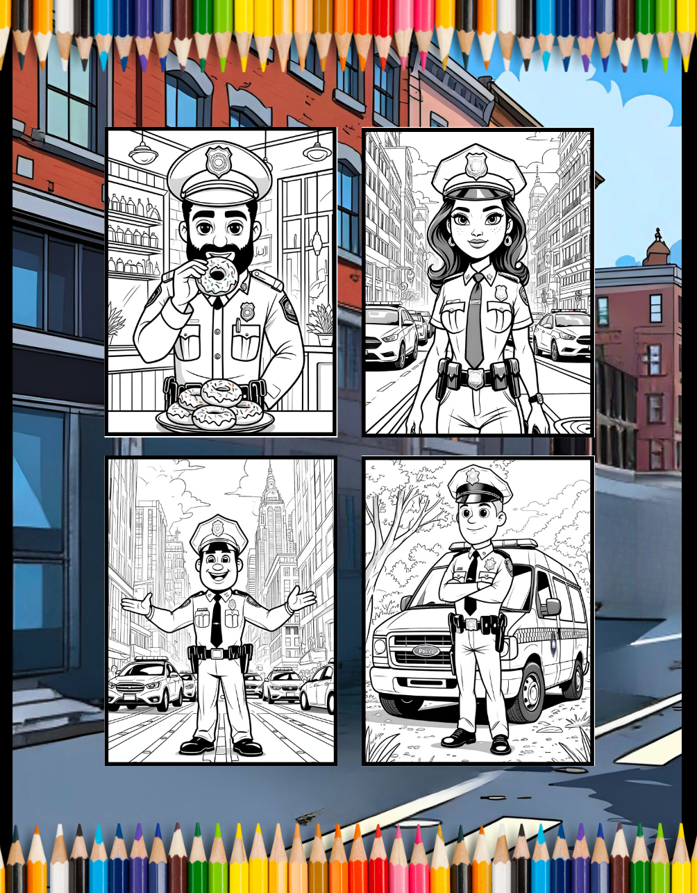 Cool Police Officer Coloring Book Gift for Adults Kids Boys Girls Teens 50 Pages Single Sided Police Coloring Activity Book for Children