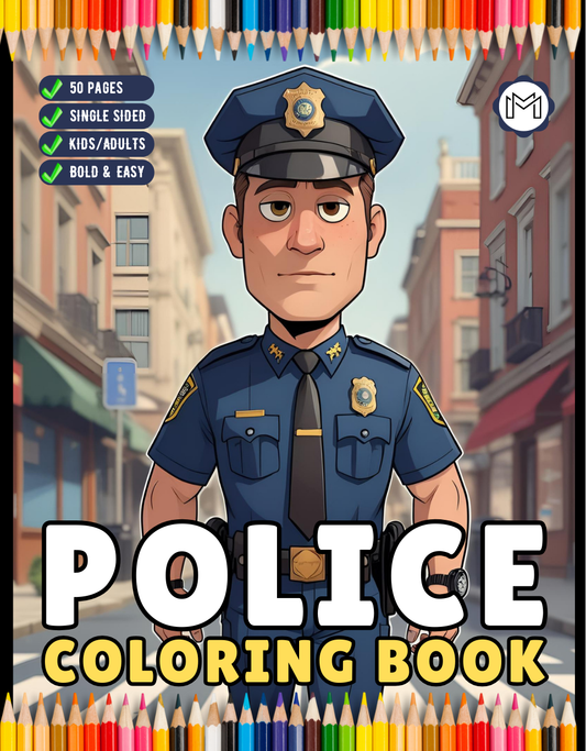 Cool Police Officer Coloring Book Gift for Adults Kids Boys Girls Teens 50 Pages Single Sided Police Officer Coloring Pages