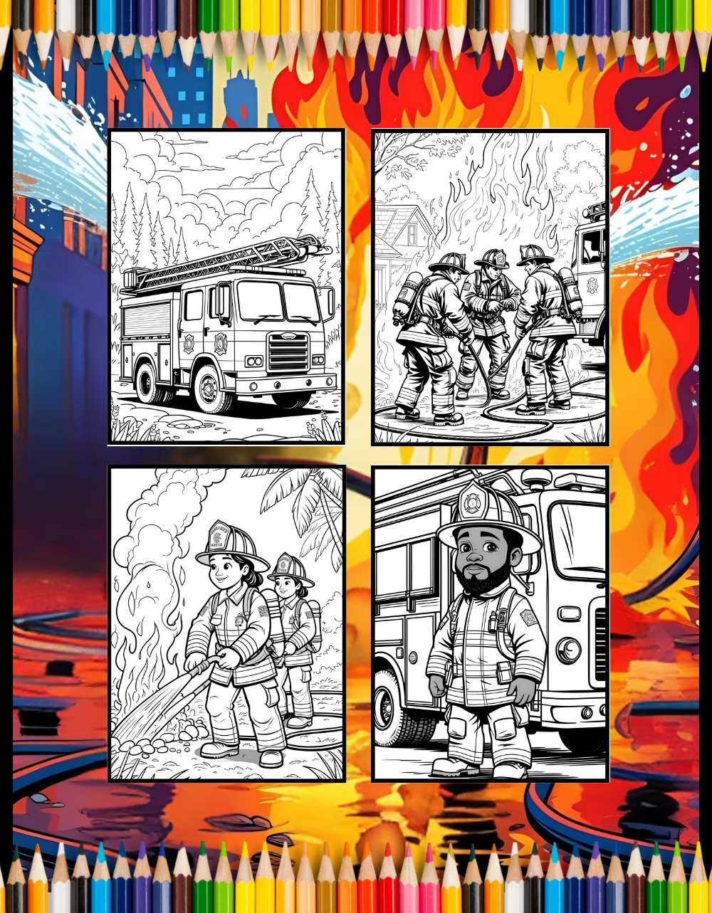 Cool Firefighter Coloring Book Gift for Adults Men Women Kids Boys Girls Teens 50 Pages Single Sided Fire Truck Fireman Coloring Book