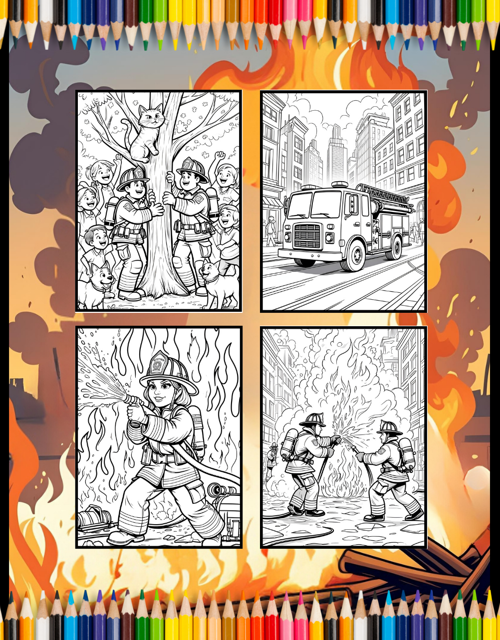 Cool Firefighter Coloring Book Gift for Adults Men Women Kids Boys Girls Teens 50 Pages Single Sided Fire Truck Fireman Firewoman Coloring