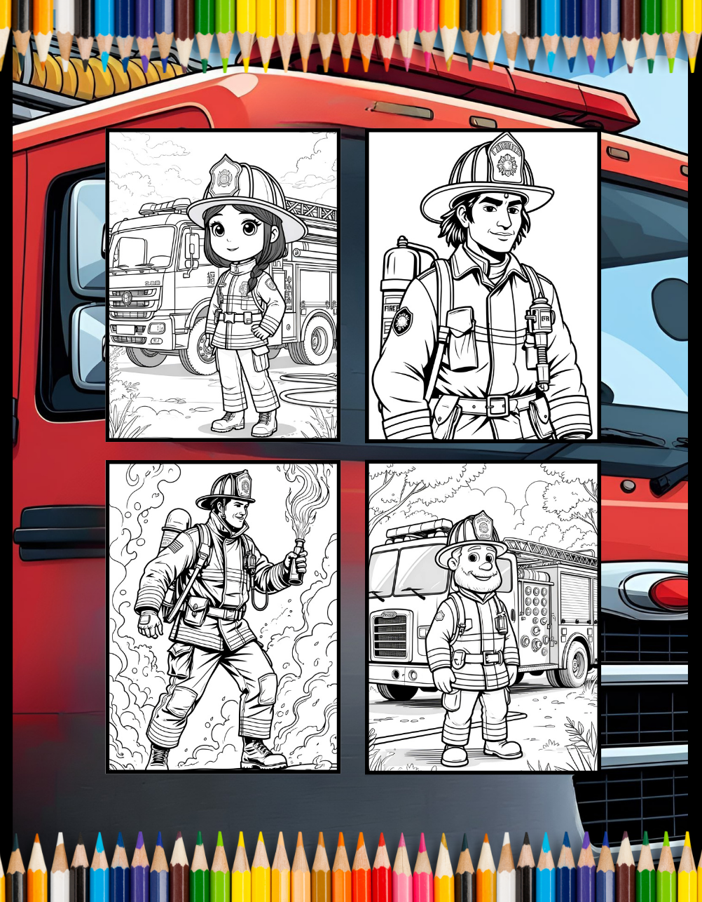 Cool Firefighter Coloring Book Gift for Adults Men Women Kids Boys Girls Teens 50 Pages Single Sided Fire Truck Fireman Coloring Book