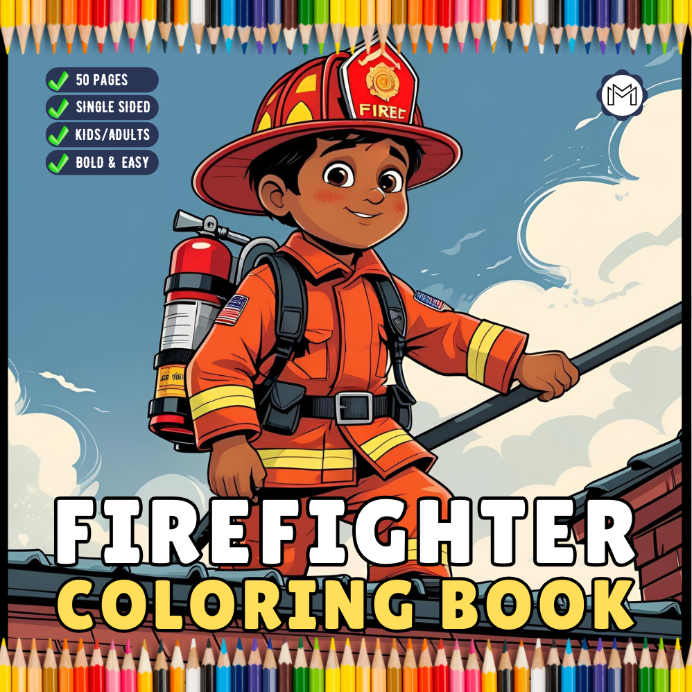 Cool Firefighter Coloring Book Gift for Adults Men Women Kids Boys Girls Teens Bold and Easy Stress Relief Firefighter Coloring Book