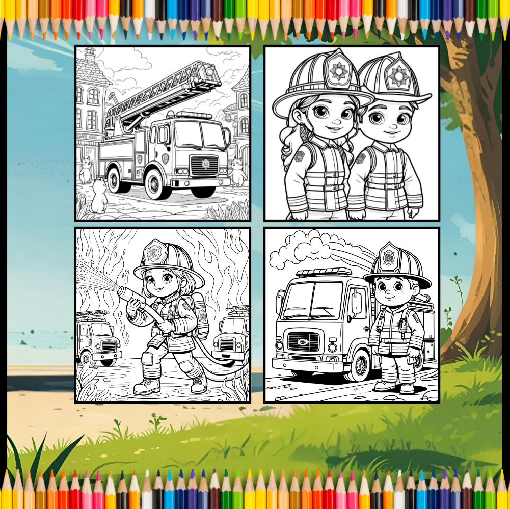 Cool Firefighter Coloring Book Gift for Adults Men Women Kids Boys Girls Teens 50 Pages Single Sided Fire Truck Fireman Firewoman Coloring