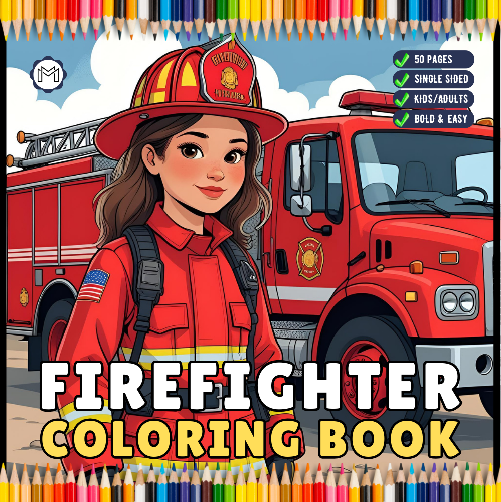 Cool Firefighter Coloring Book Gift for Adults Men Women Kids Boys Girls Teens Bold and Easy Stress Relief Firefighter Coloring Book