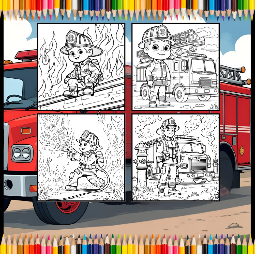 Cool Firefighter Coloring Book Gift for Adults Men Women Kids Boys Girls Teens Bold and Easy Stress Relief Firefighter Coloring Book